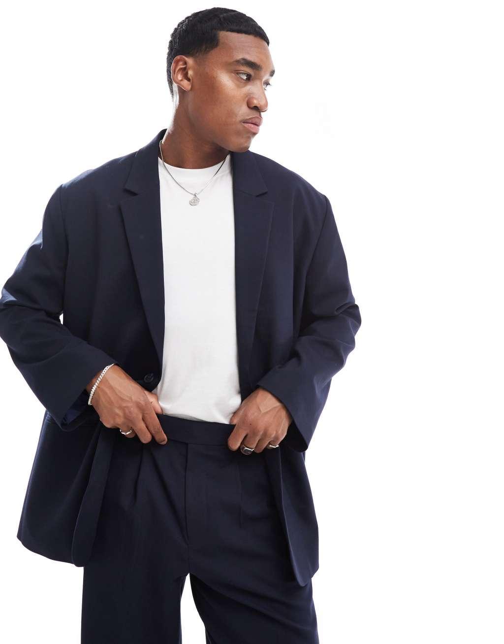 ASOS DESIGN oversized slouchy suit jacket in navy Product Image
