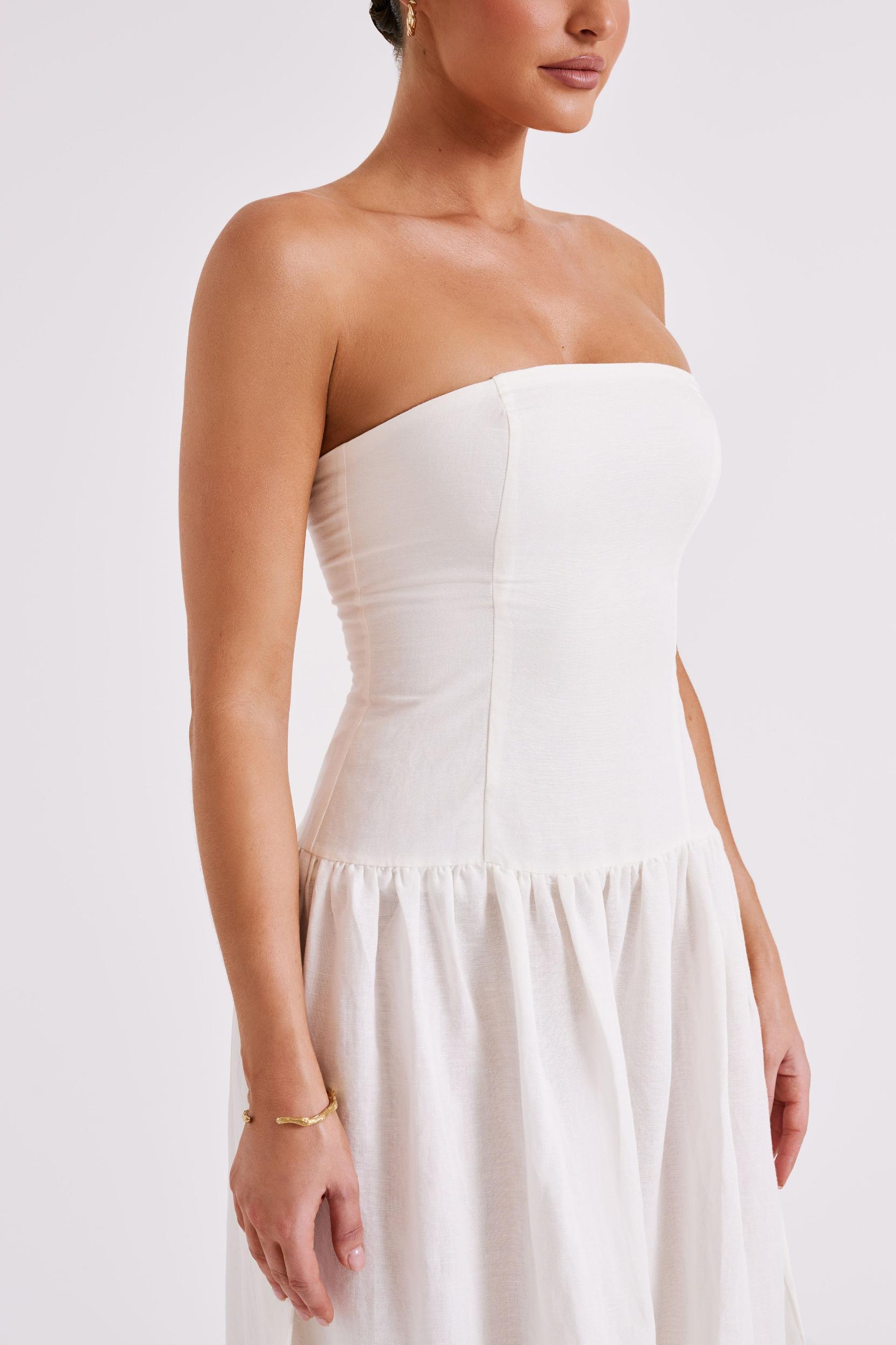 Audrina Strapless Linen Maxi Dress - White Product Image