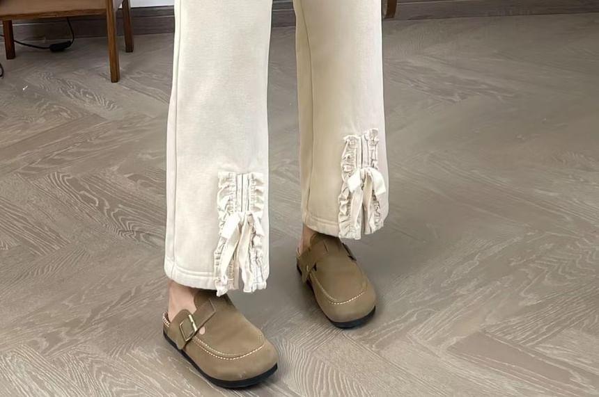 High Waist Lace-Up Plain Wide Leg Pants Product Image