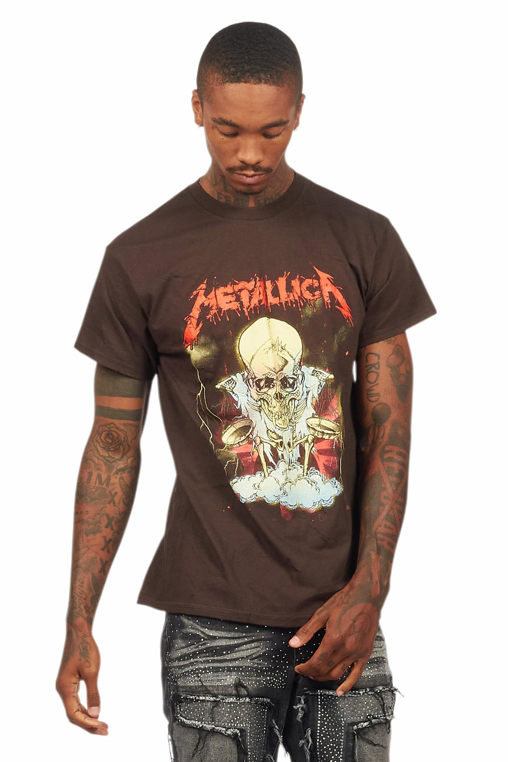 Metallica Skull Brown/Red Graphic T-Shirt Male Product Image