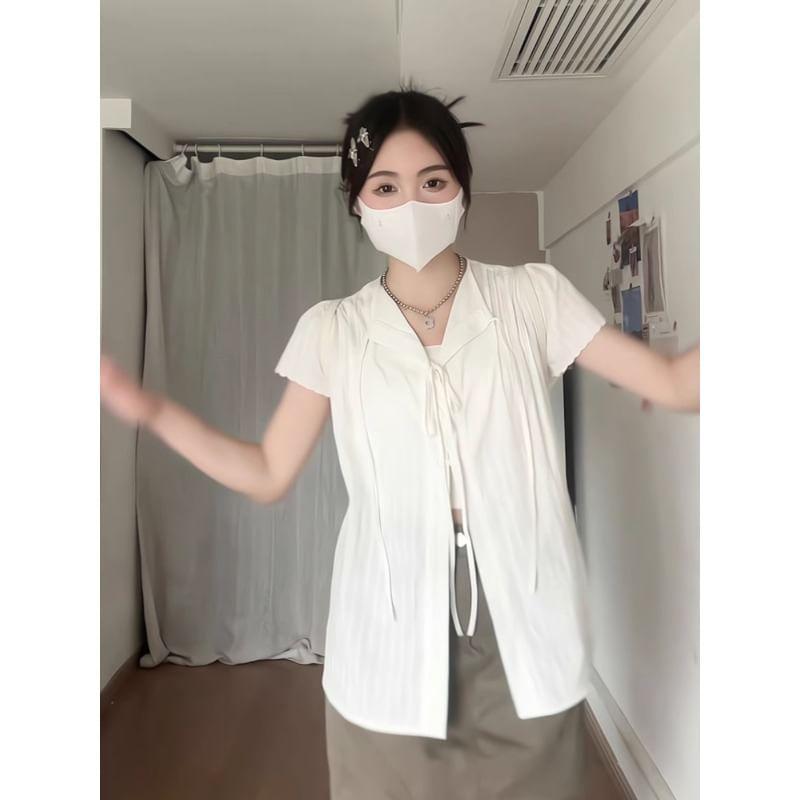 Short-Sleeve Plain Blouse Product Image