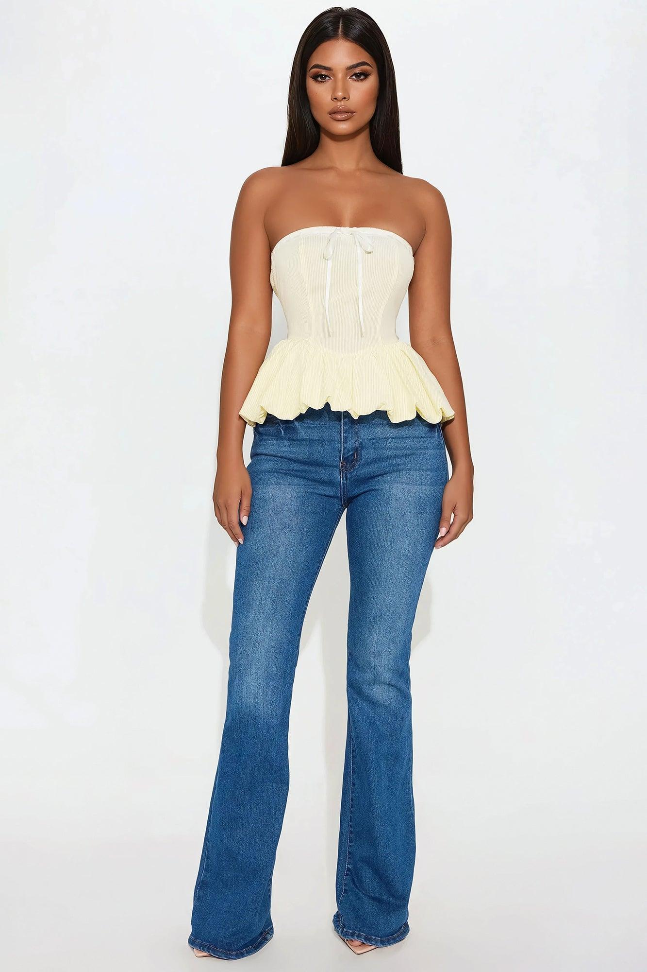 Tea Time Striped Bubble Top - Yellow/combo Product Image