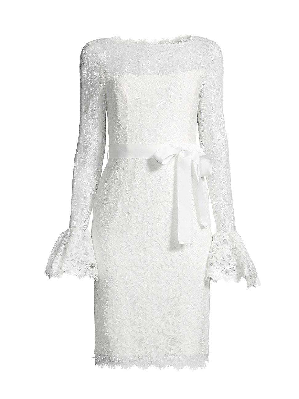 Womens Lace Bell-Sleeve Sheath Dress Product Image