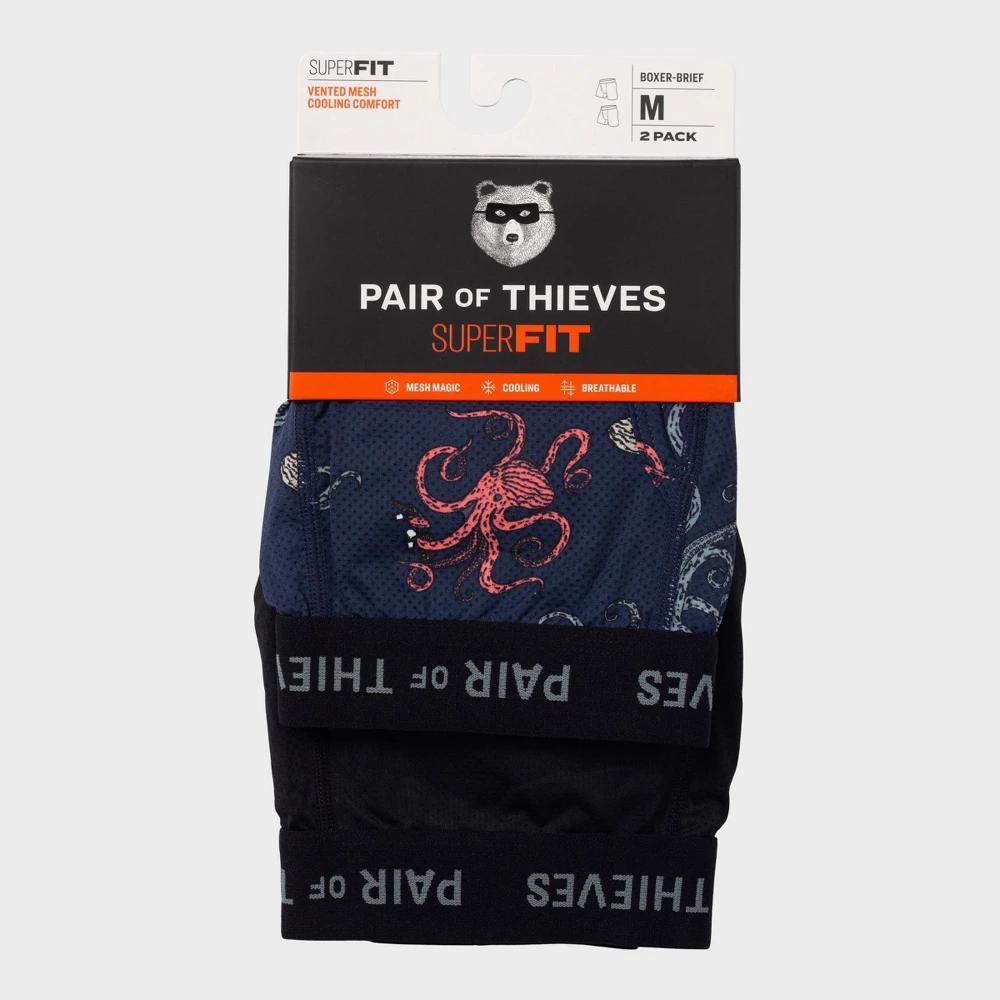 Pair of Thieves Mens 2pk Super Fit Boxer Briefs - Black S: Tagless, Mesh Fabric, Full Waistband Elastic, Aquatic Animal Pattern Product Image