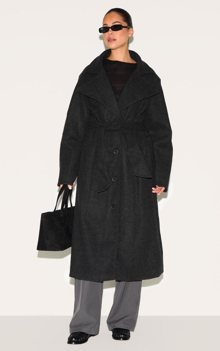 Black Oversized Wool Look Trench Coat Product Image