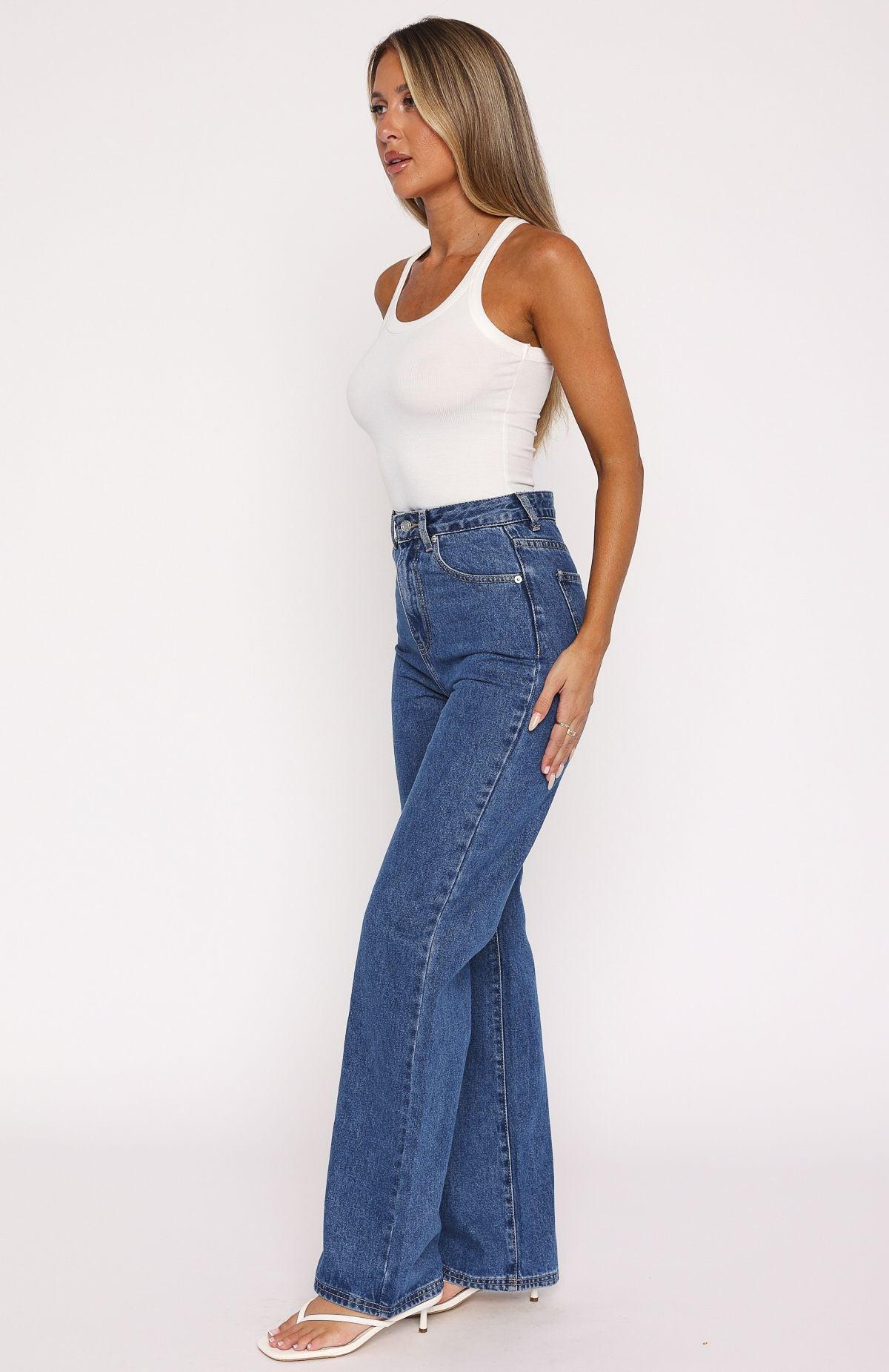 Long Way To Go High Rise Straight Leg Jeans Cobalt Blue Wash Product Image