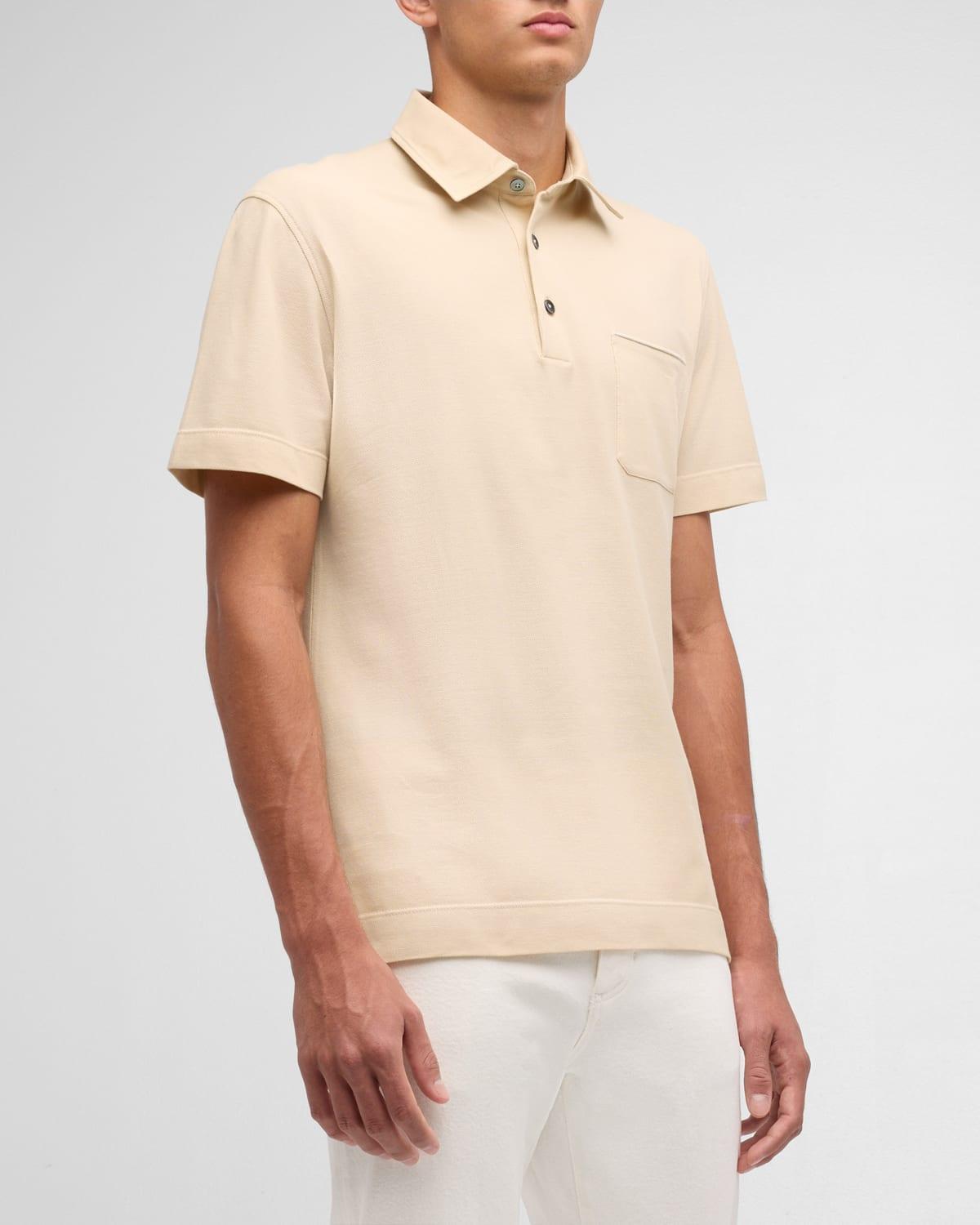 Men's Cotton Polo Shirt with Leather-Trim Pocket Product Image