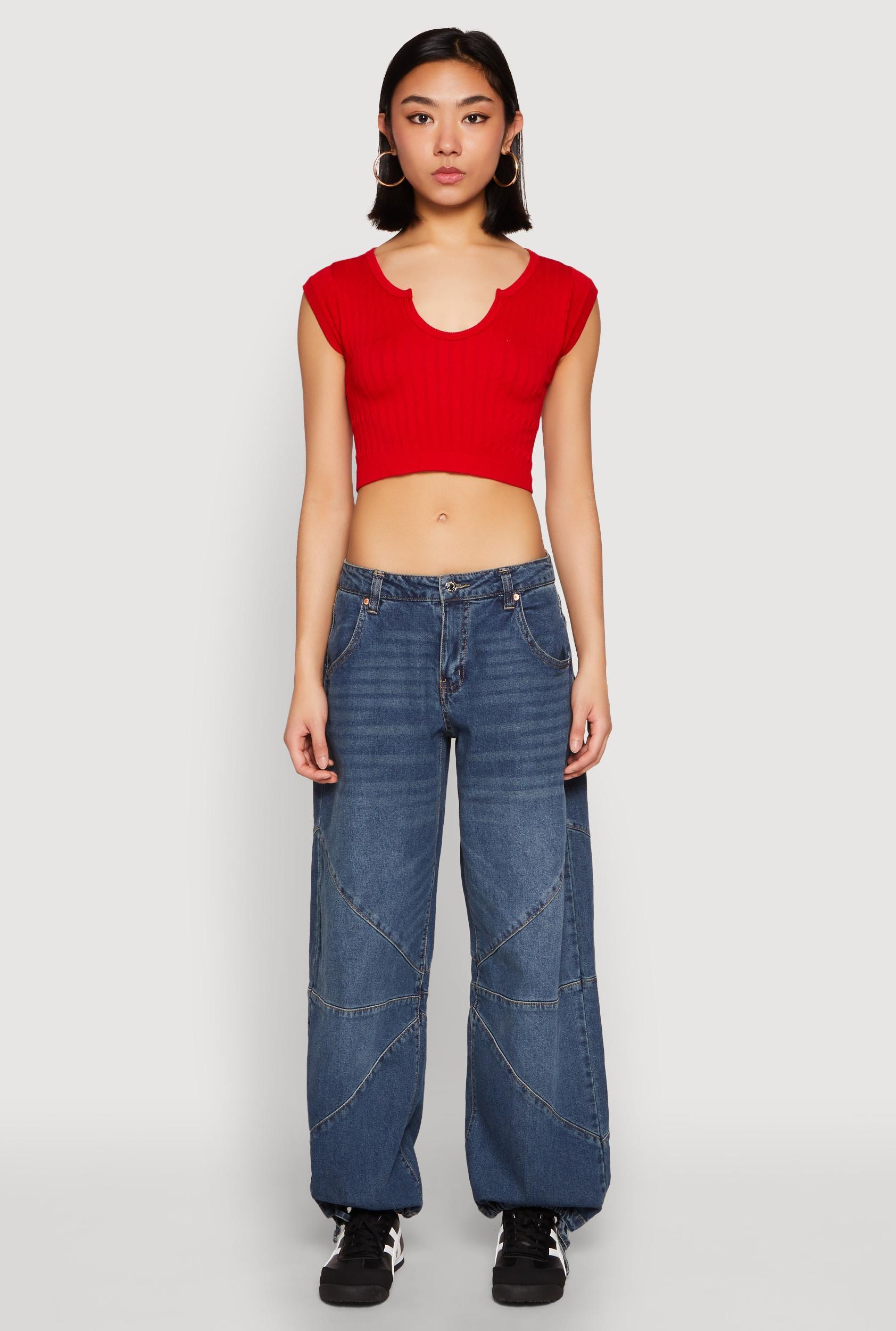 Womens Seamless Notch Neck Crop Top Product Image