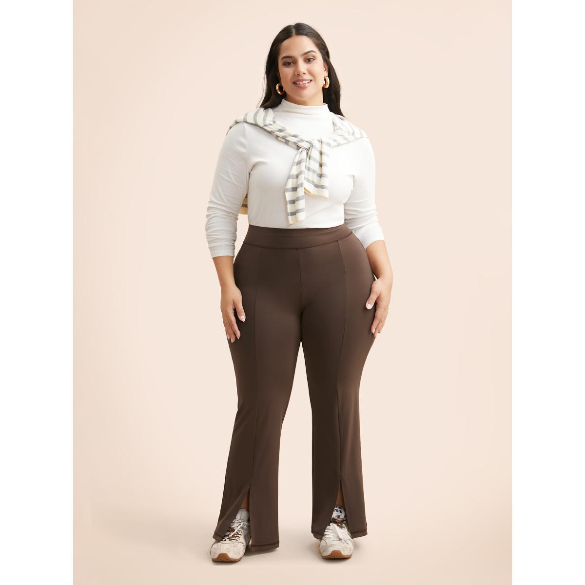 Plus Size High Stretch Split Hem Bootcut Leggings Women DarkBrown Casual High stretch Bootcut Mid Rise Everyday Leggings BloomChic 30/6X Product Image