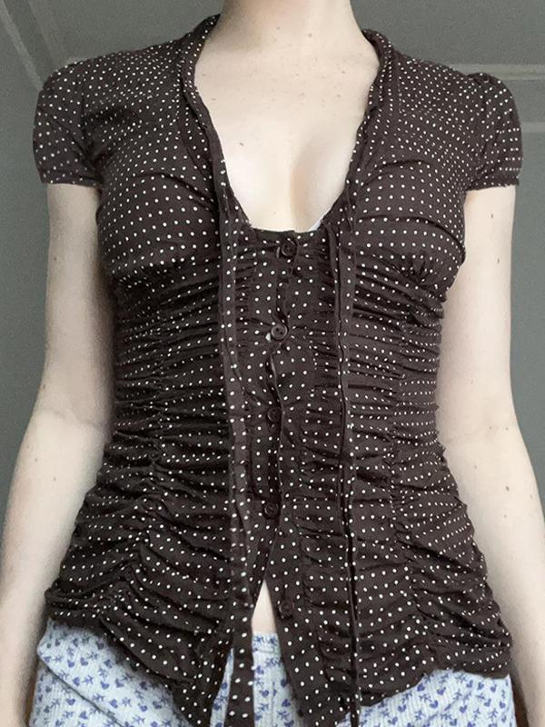 Lace Up Polka Dot Short Sleeve Tee Product Image