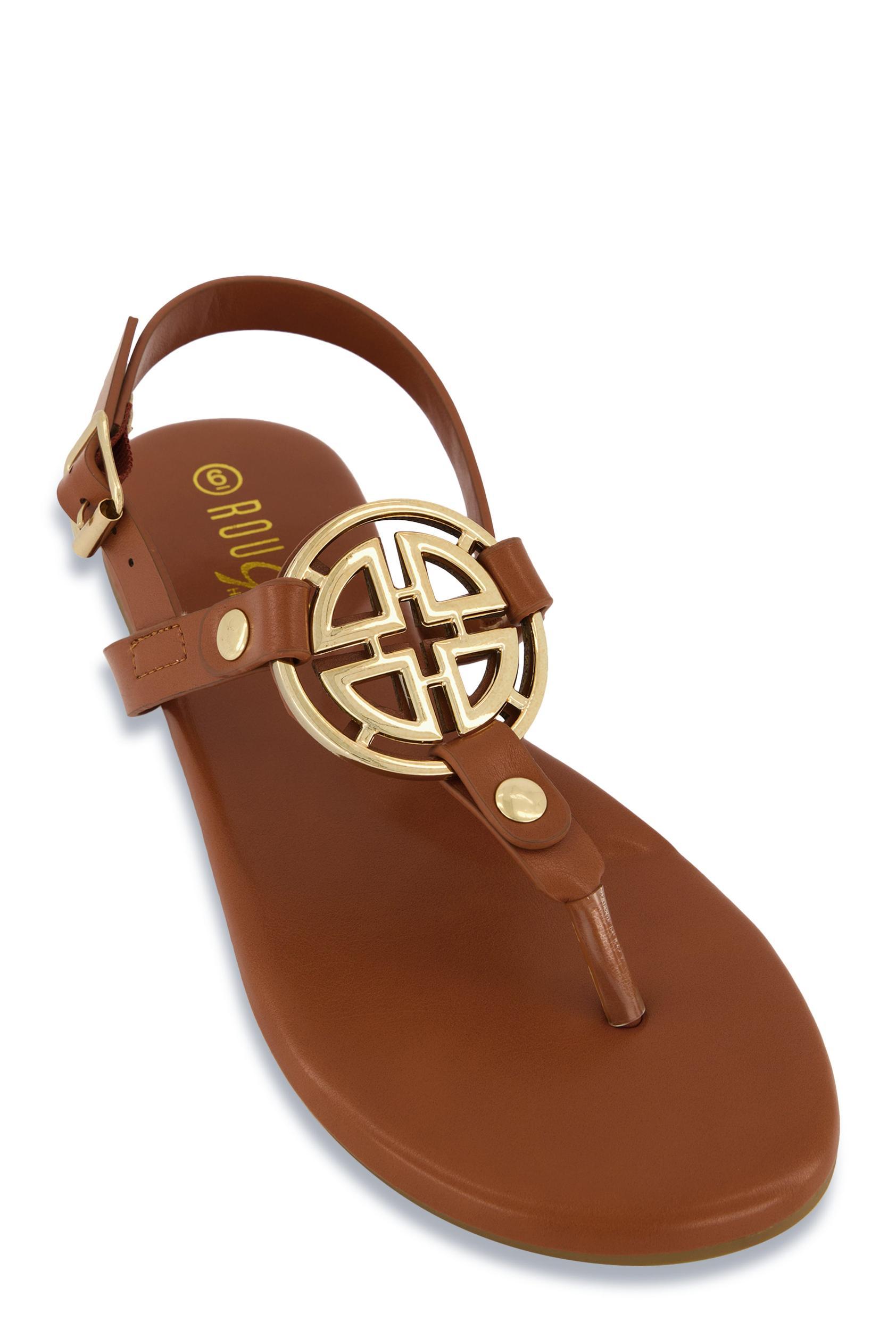 Womens Geometric Pendant Ankle Strap Thong Sandals Product Image