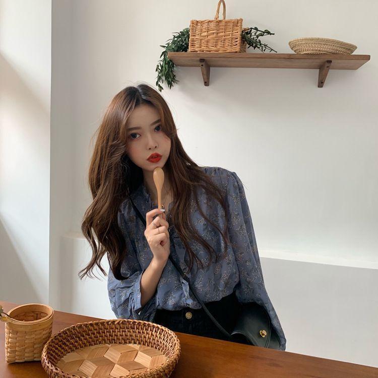Long-Sleeve Chiffon Floral Print Blouse Product Image