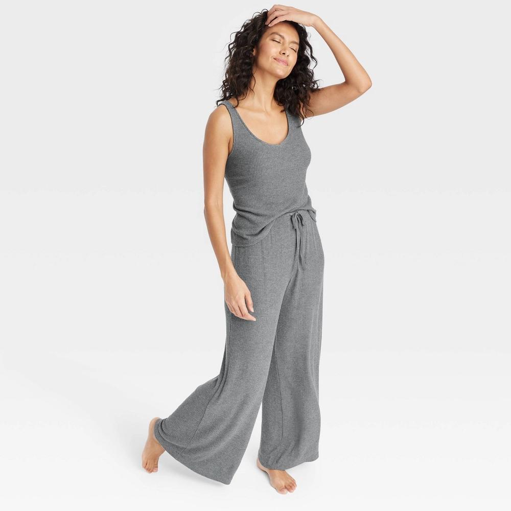Women's Cozy Ribbed Wide Leg Pants - Auden™ Dark S: Relaxed Fit, Mid Rise, Full Waistband Elastic, 30" Inseam Product Image