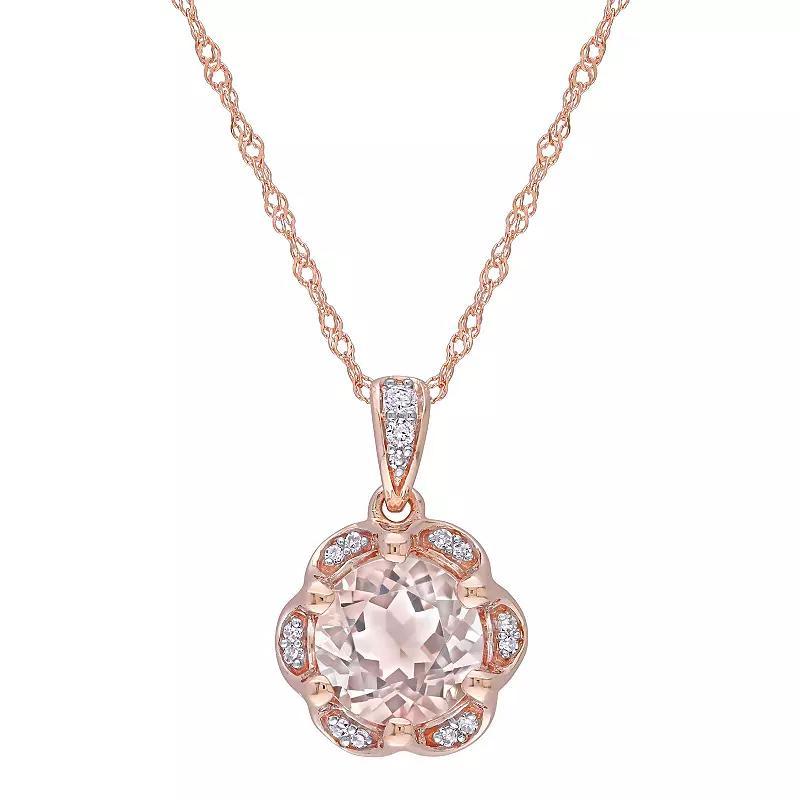 Stella Grace 14k Rose Gold Morganite & Diamond Accent Flower Stud Pendant Necklace, Women's, Size: 17" Product Image
