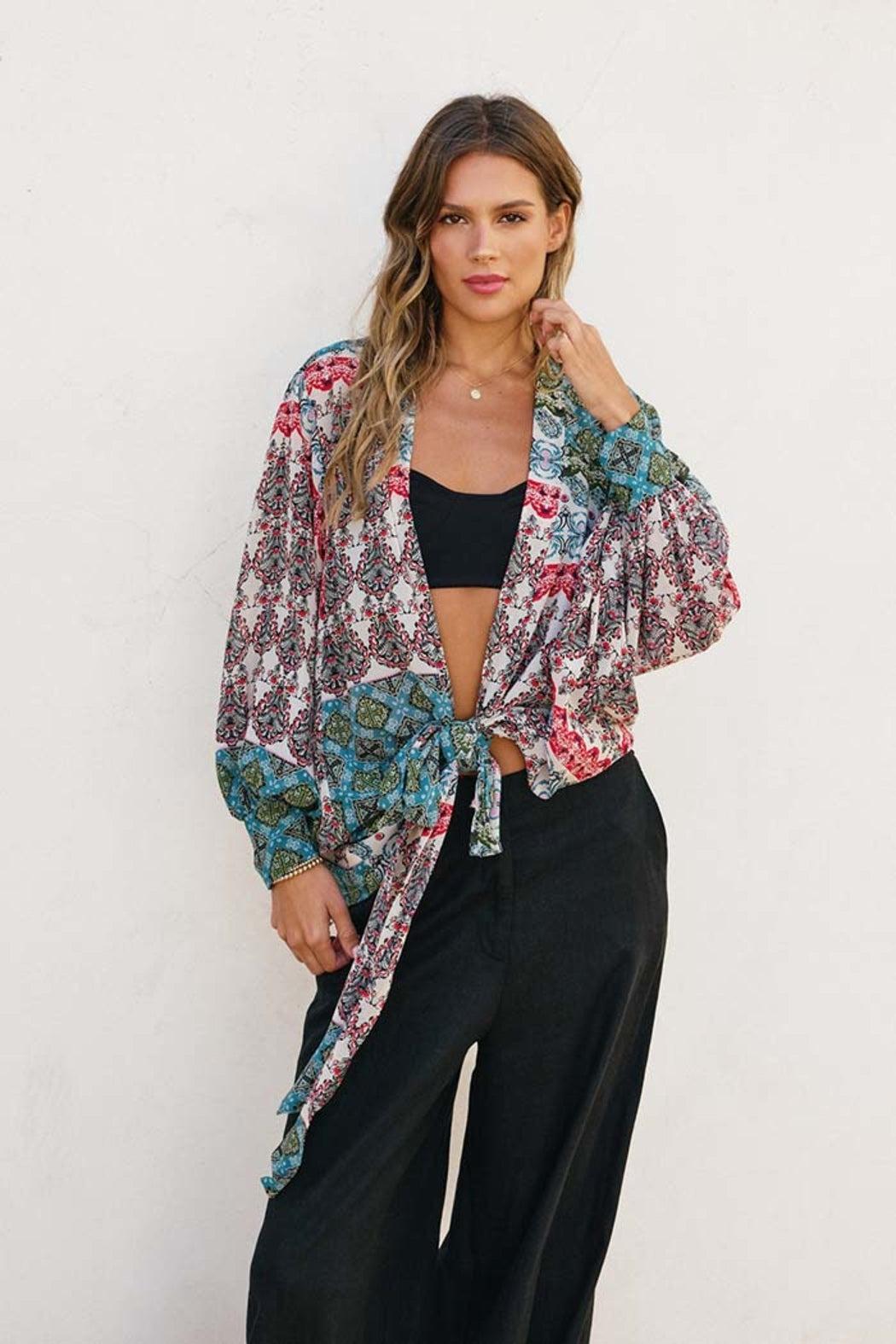 Sky Rider Tie Detail Kimono Product Image