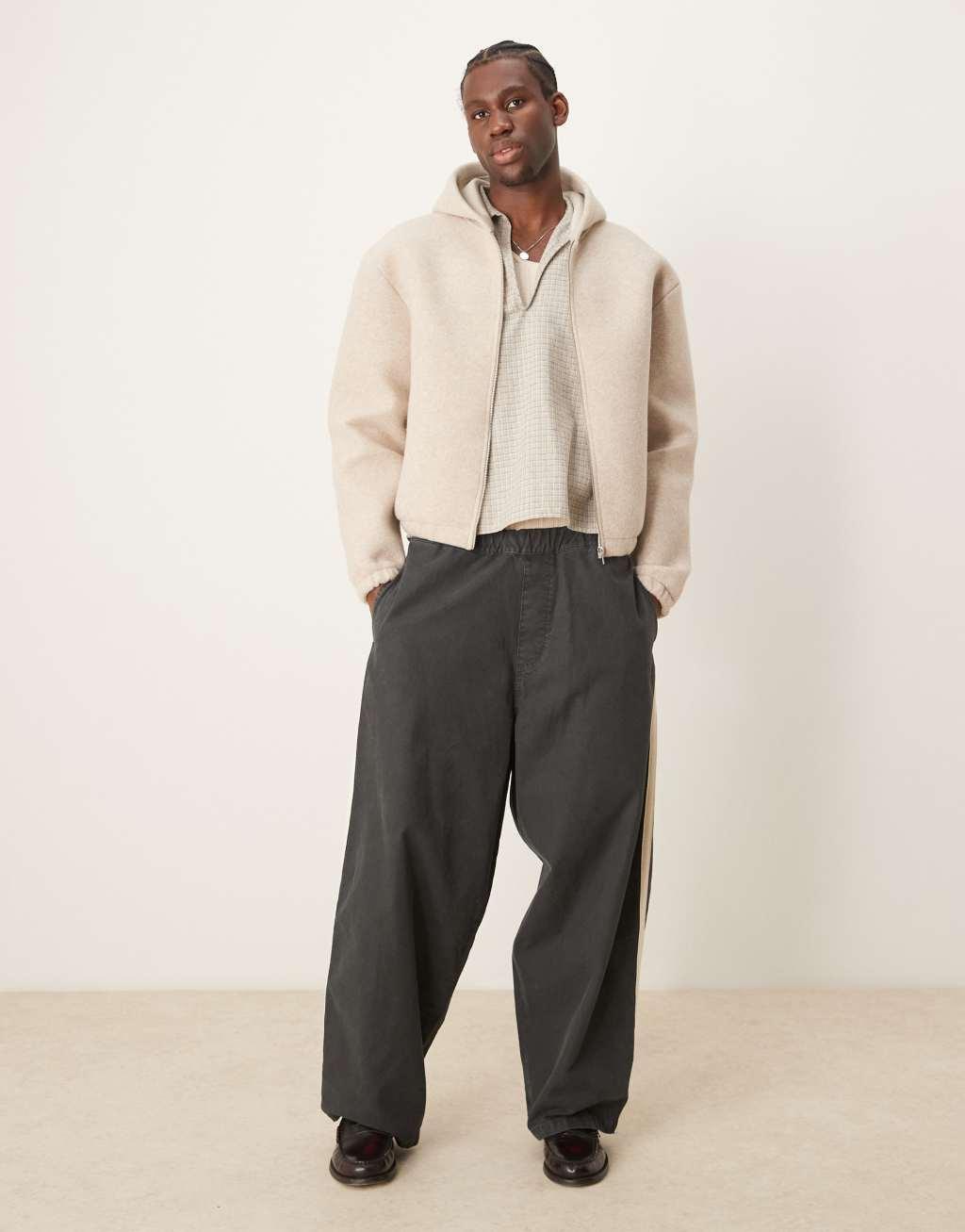ASOS DESIGN Premium oversized boxy felt zip up hoodie in oatmeal heather Product Image