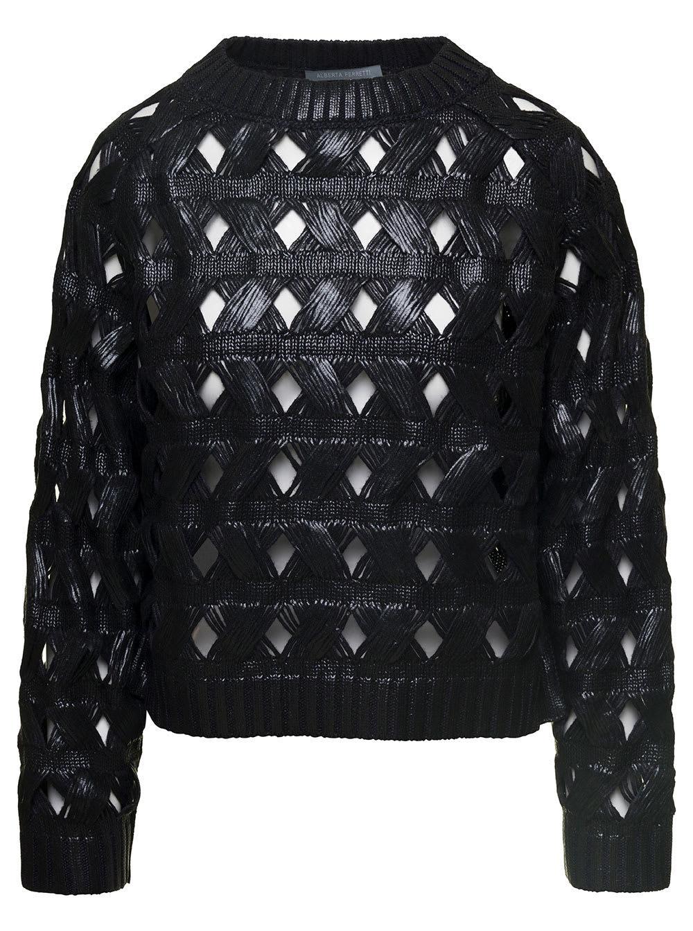 ALBERTA FERRETTI Cordonetto Cotton Blend Sweater In Black Product Image