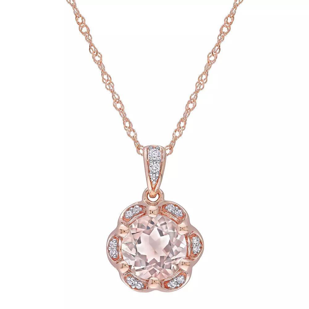 Stella Grace 14k Rose Gold Morganite & Diamond Accent Flower Stud Pendant Necklace, Women's, Size: 17" Product Image