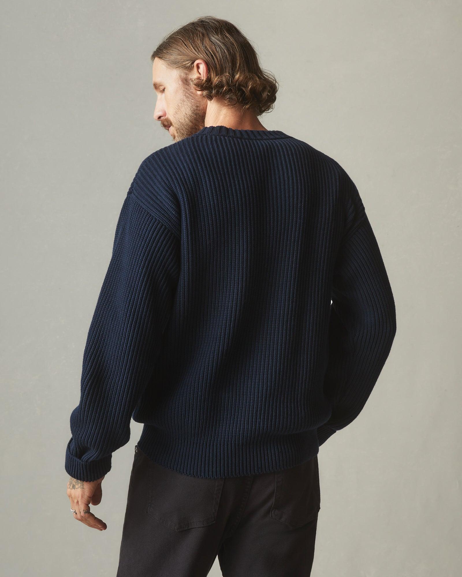 Men's Chunky Cotton Sweater - Dark Navy Male Product Image