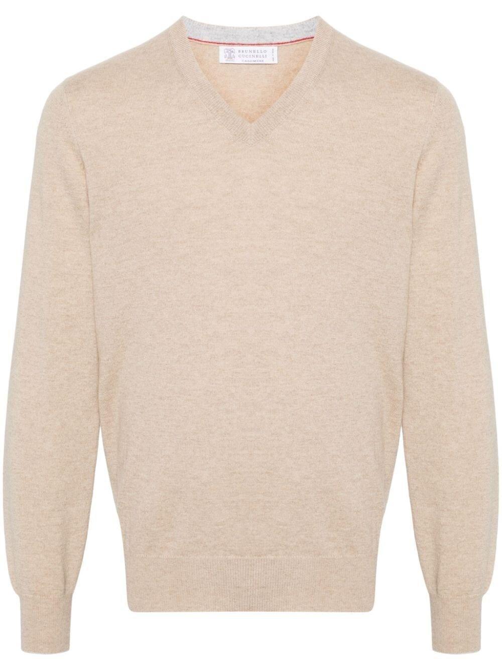 BRUNELLO CUCINELLI V-neck Cashmere Jumper In White Product Image