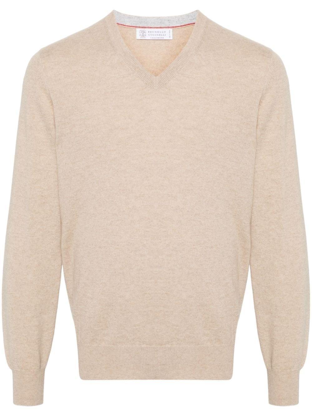 BRUNELLO CUCINELLI V-neck Cashmere Jumper In White Product Image