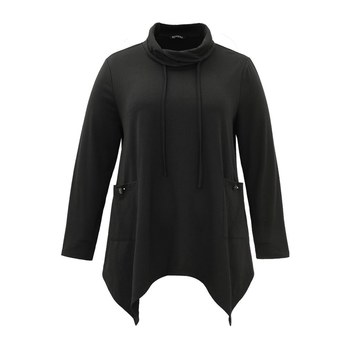 Plus Size Halloween Asymmetrical Pocket Lapel Collar Sweatshirt Women Black Casual Plain Lapel Collar Festival-Halloween Sweatshirts BloomChic 26/4X Product Image
