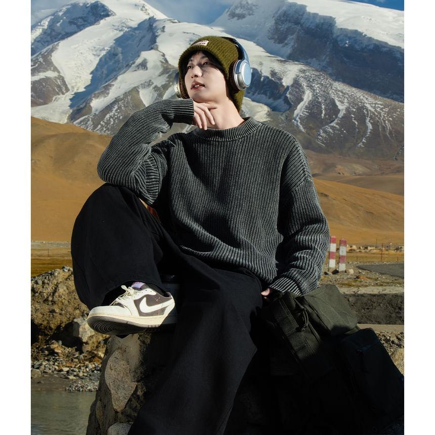 Crew Neck Washed Ribbed Sweater Product Image