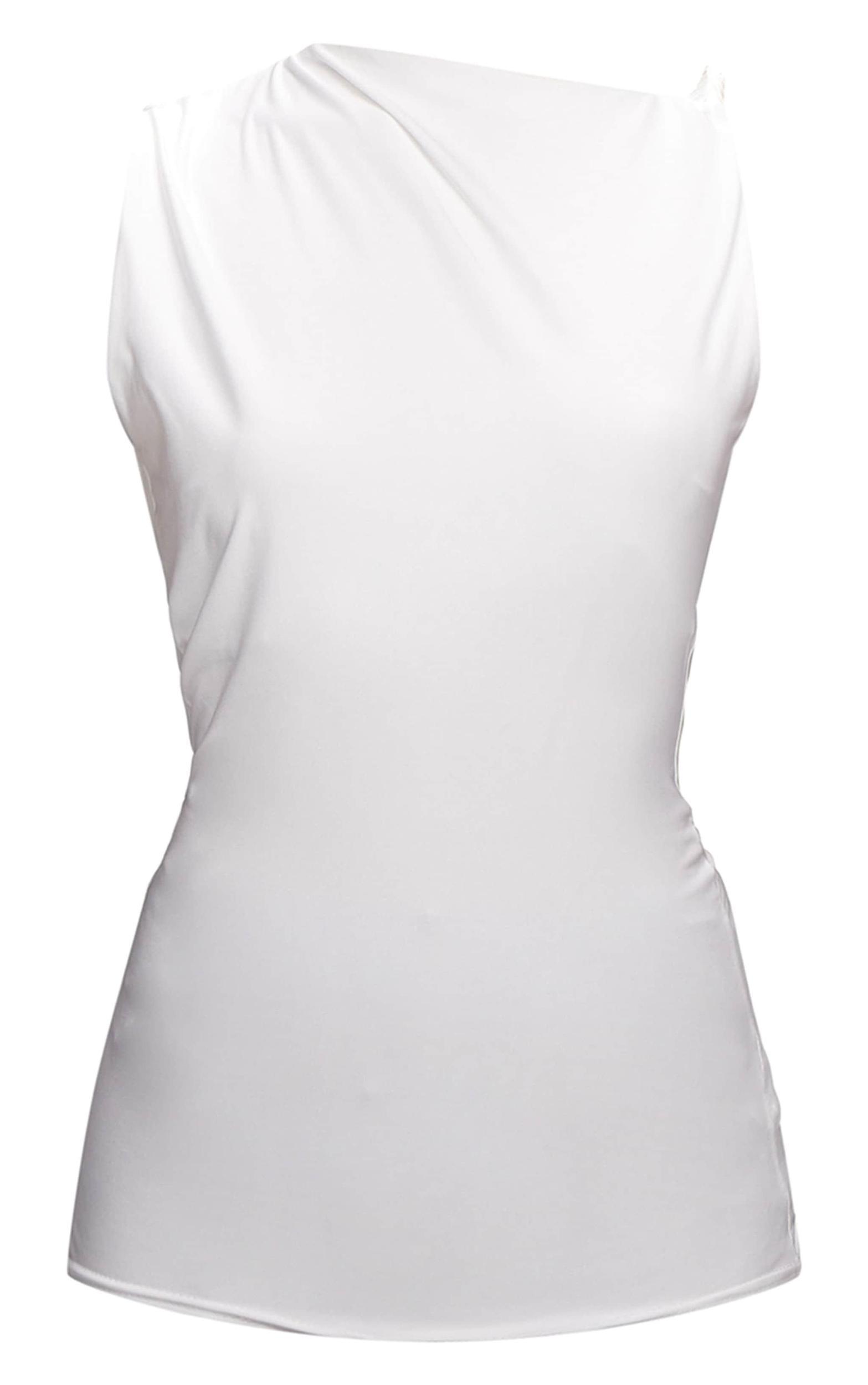  Cream Slinky Ruched Twist Strap Detail Long Top Product Image
