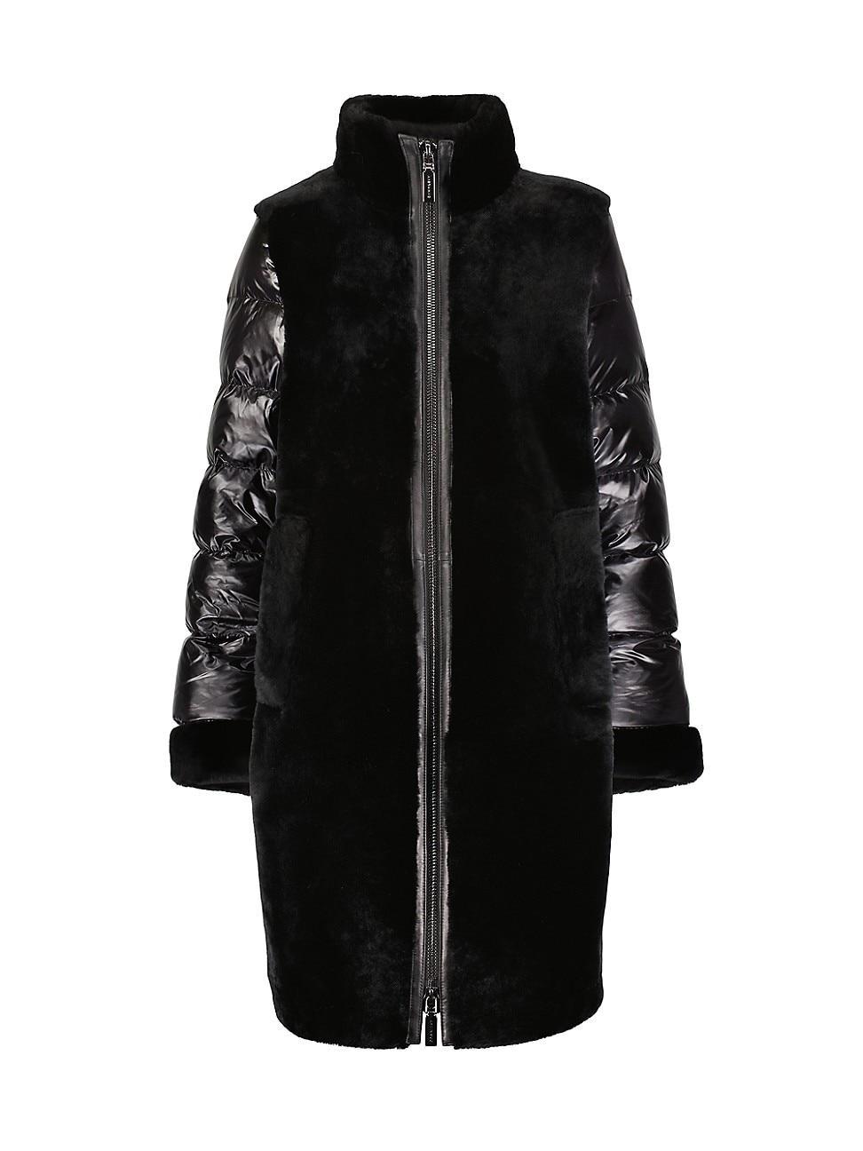 Dawn Levy Monique Shearling Mixed Media Quilted Sleeve Coat Product Image