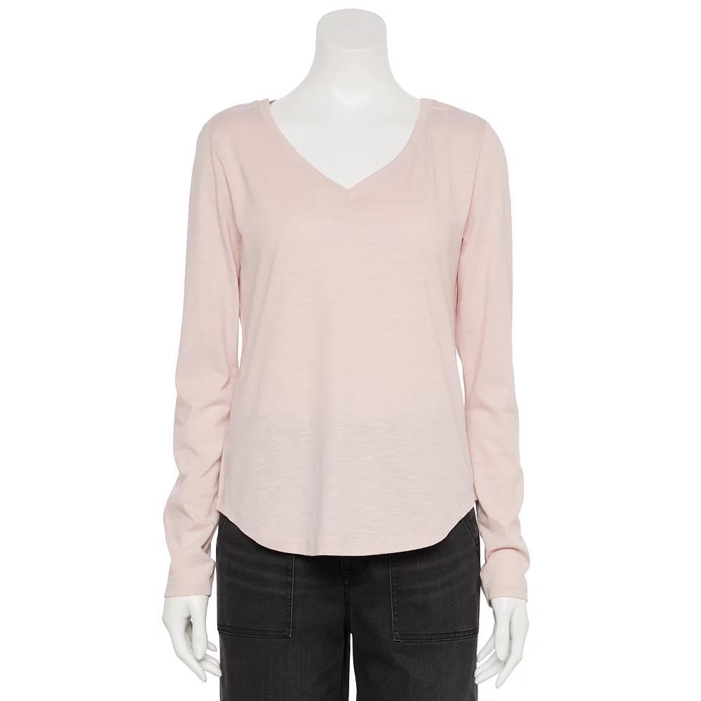 Womens Sonoma Goods For Life Adaptive Everyday Long Sleeve V-Neck T-Shirt Restful Purple Product Image