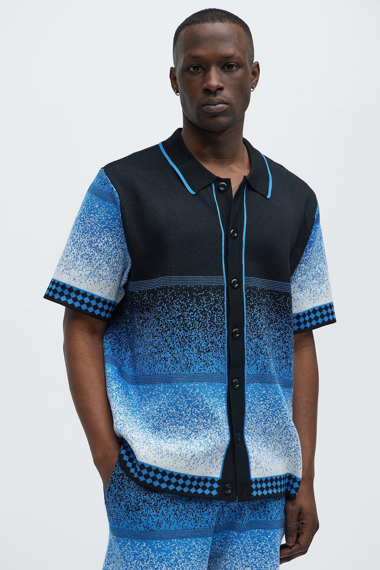 Day To Night Gradient Short Sleeve Knitted Shirt - Multi Color Product Image
