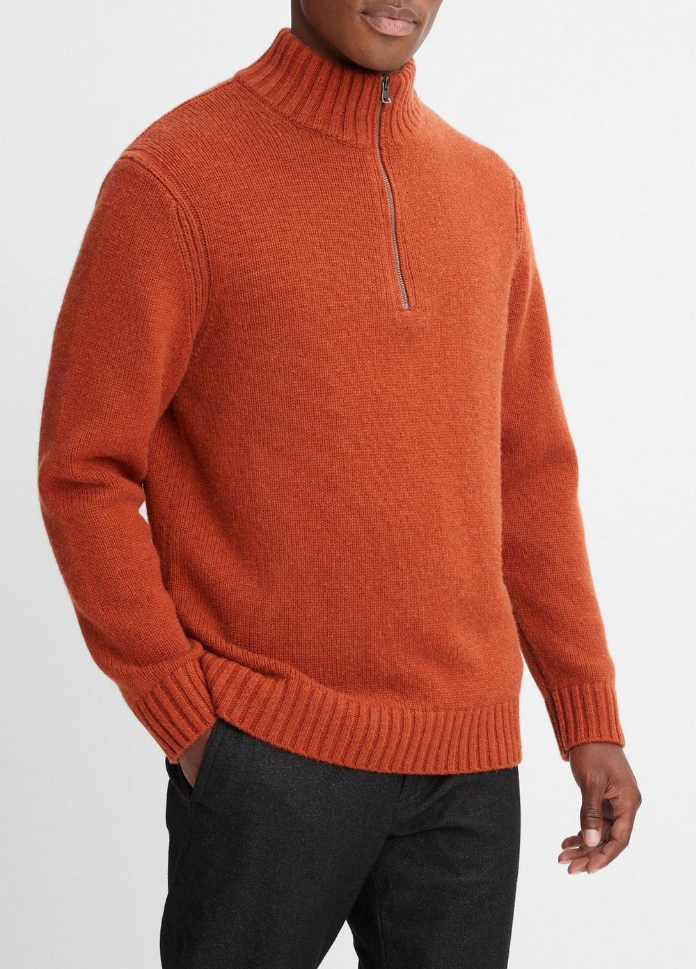 Mens Wool-Cashmere Relaxed Quarter-Zip Sweater, Rust Amber, Size XXL Vince Product Image