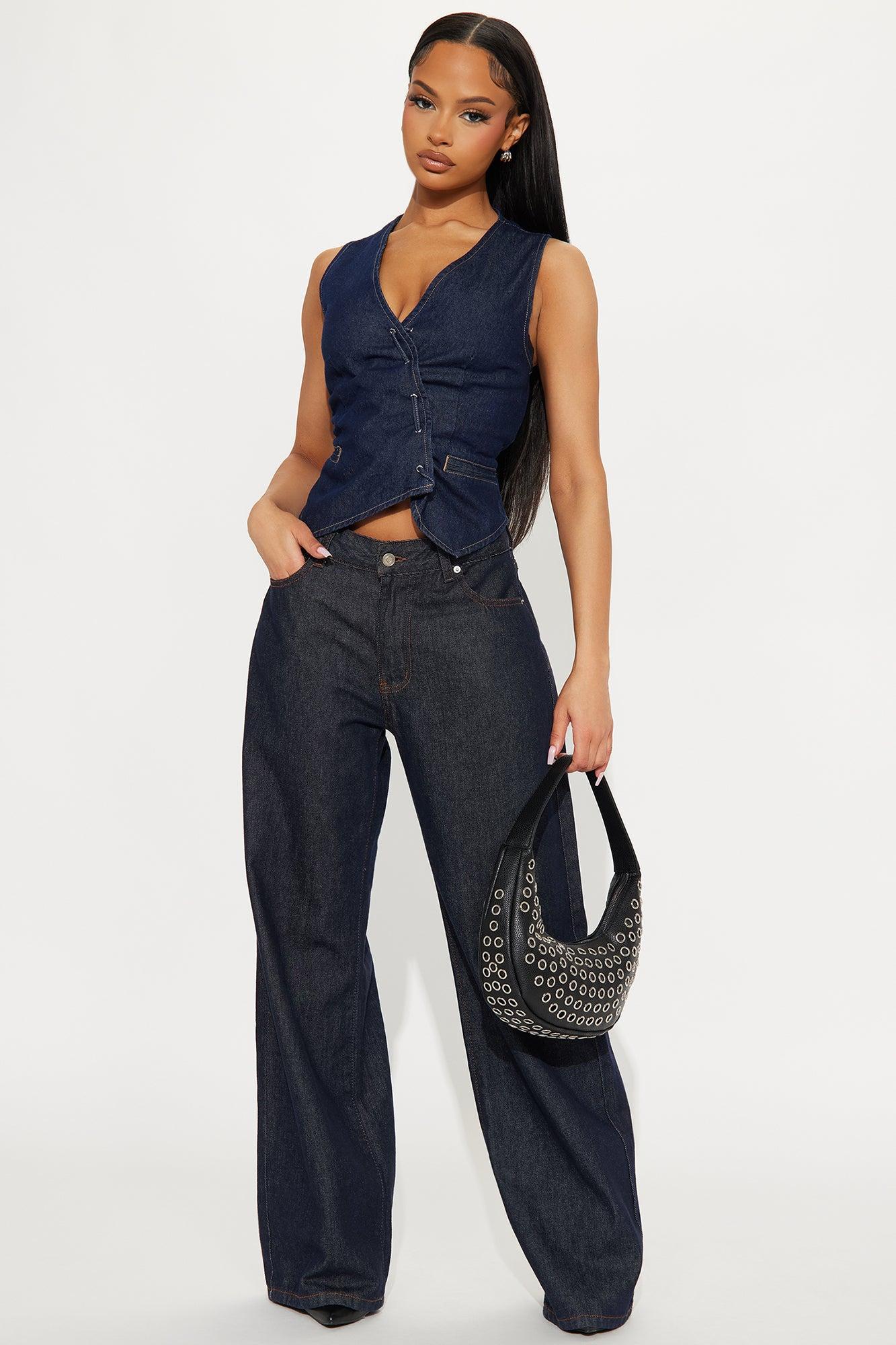 Imelda Lace Up Denim Vest Top - Dark Wash Product Image