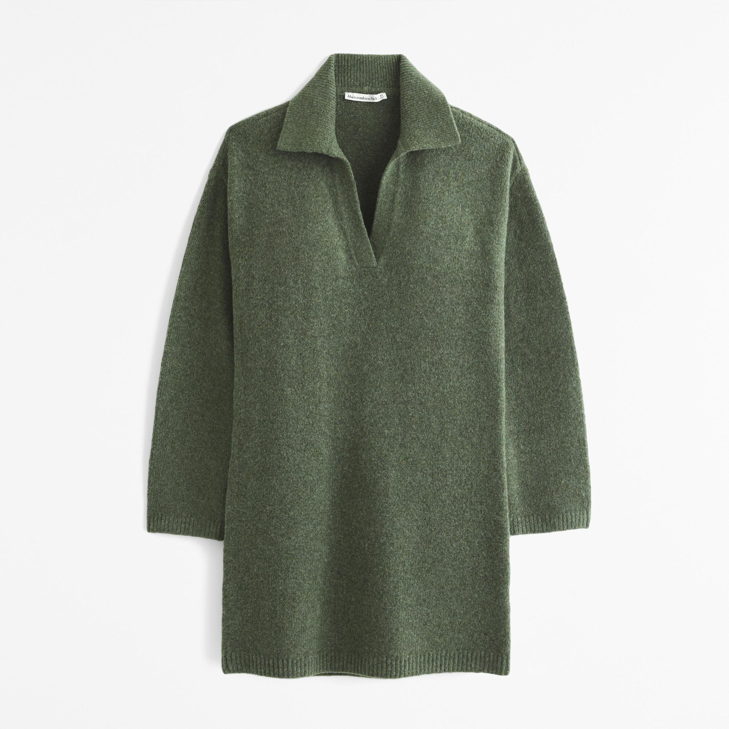 Long-Sleeve Collared Mini Sweater Dress Product Image