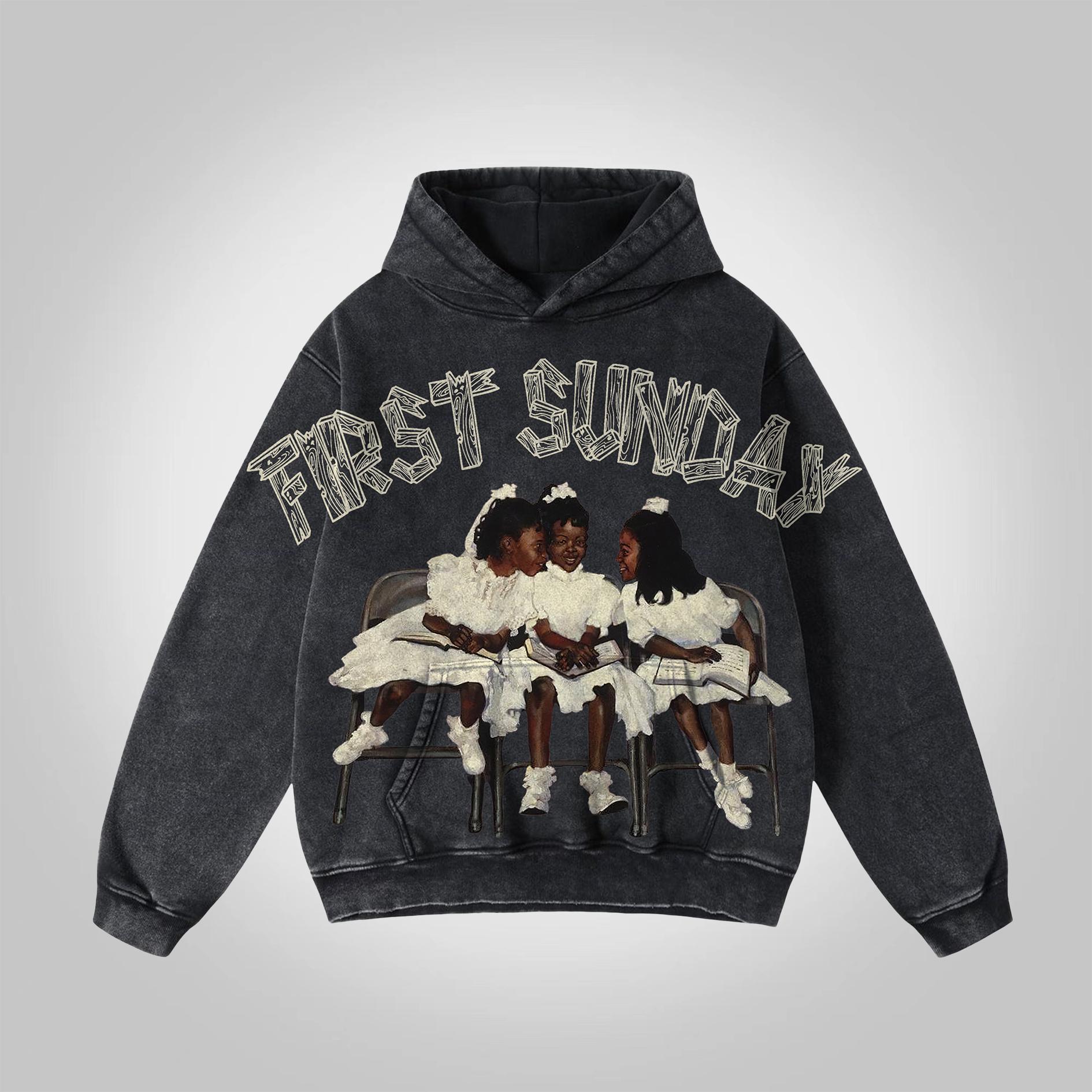 Vintage First Sunday Faith Graphic Acid Washed Oversized Hoodie Product Image