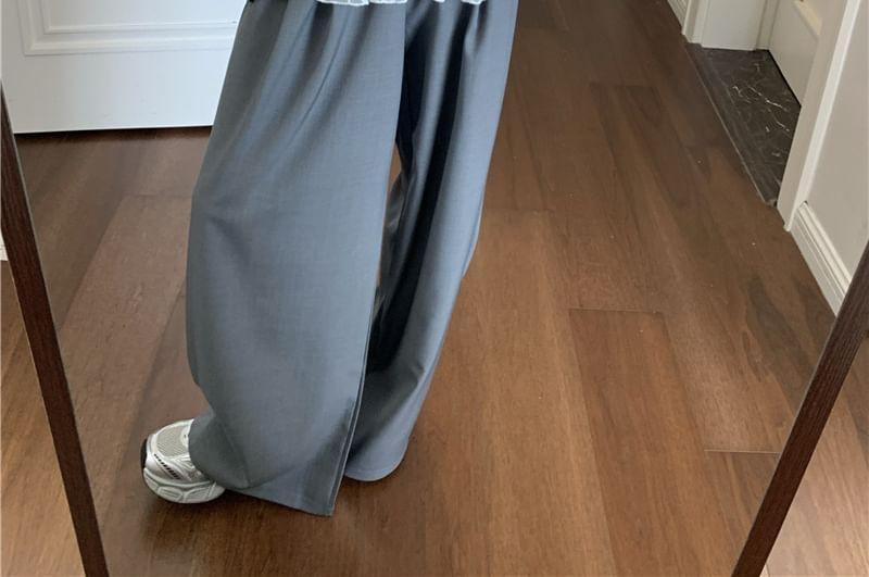 Halter-Neck V-Neck Lace Top / High Waist Wide Leg Pants / V-Neck Button-Up Cardigan Product Image