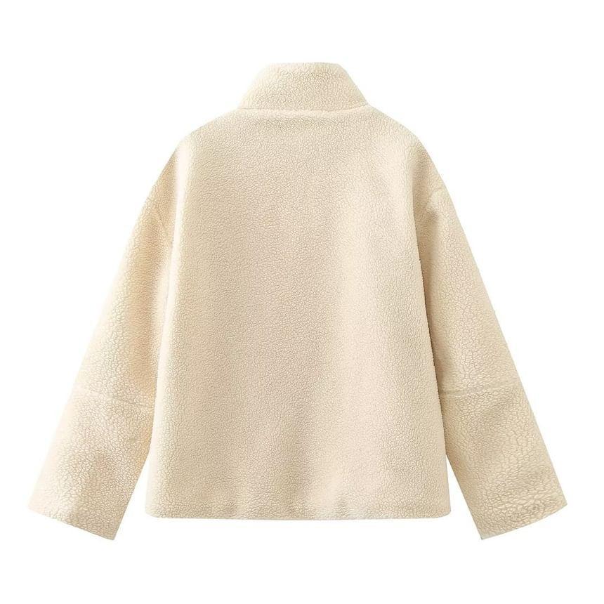 Stand Collar Plain Fleece Zip Jacket Product Image