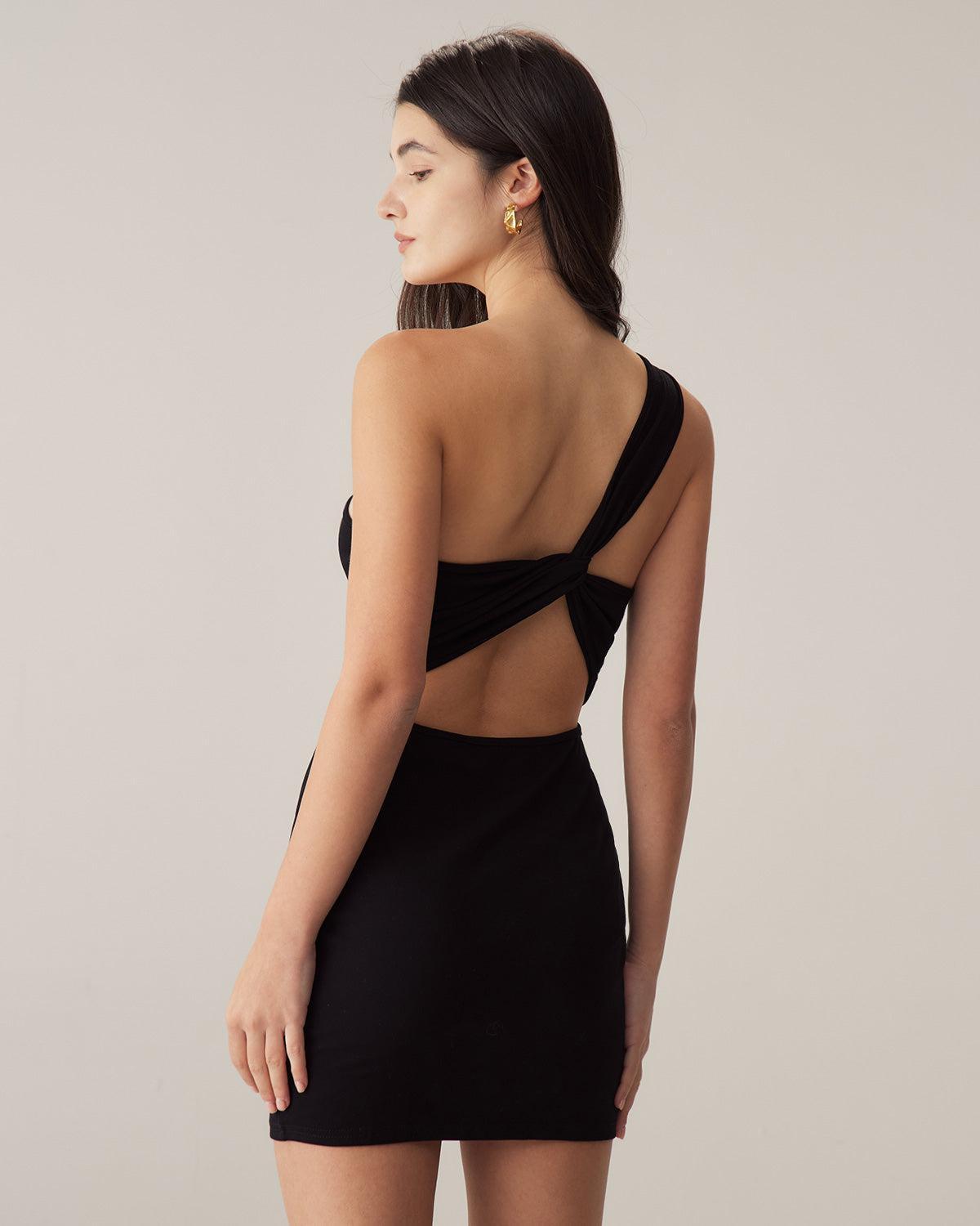 Black One Shoulder Bodycon Mini Dress Product Image