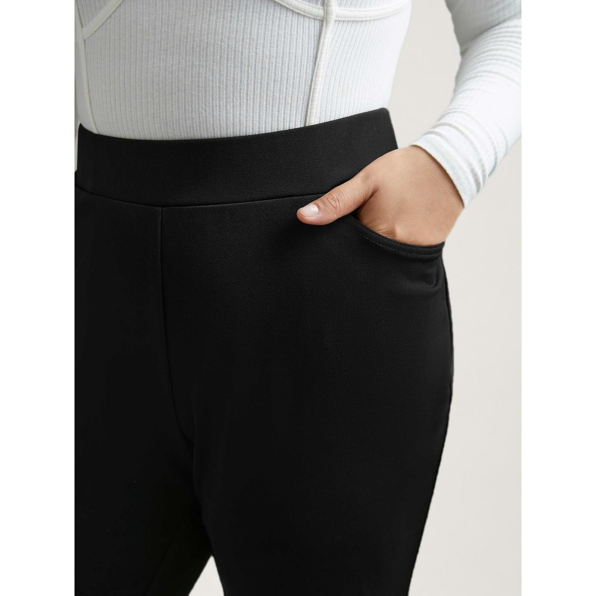 Plus Size Stretchy Waist Pockets Flared Pants Women Black Workwear Essentials Bootcut Mid Rise Work Pants BloomChic 30/6X Product Image