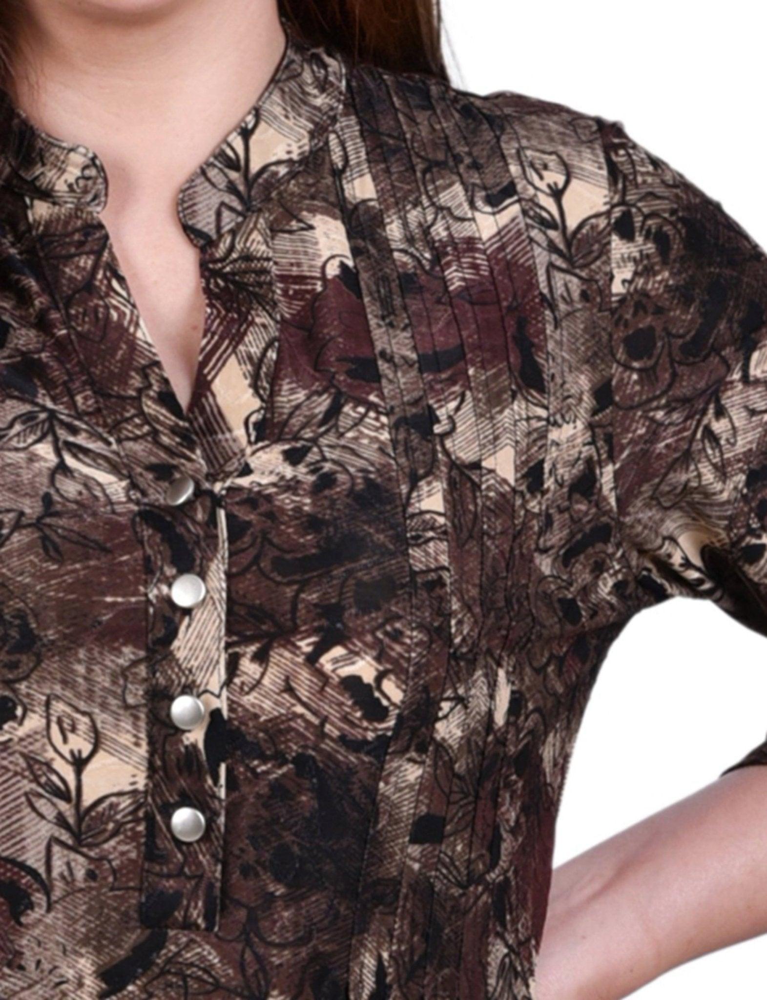 Taupe Milaflor 3/4 Sleeve Roll Tab Y Neck Top - Petite Product Image