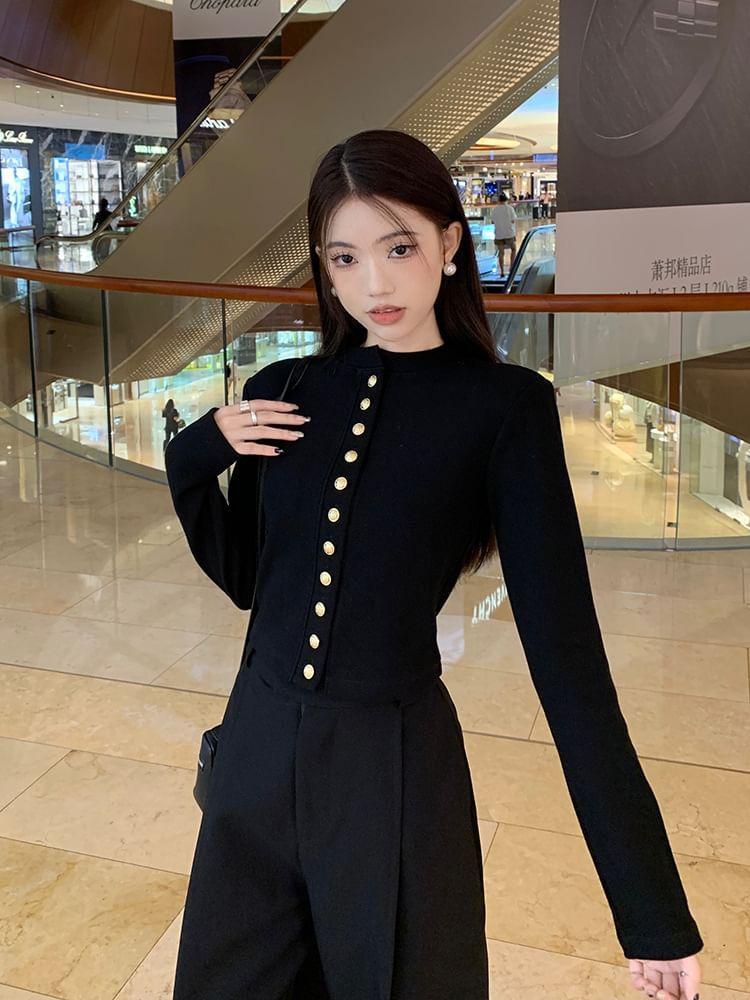 Plain Button-Up Crop Cardigan Product Image