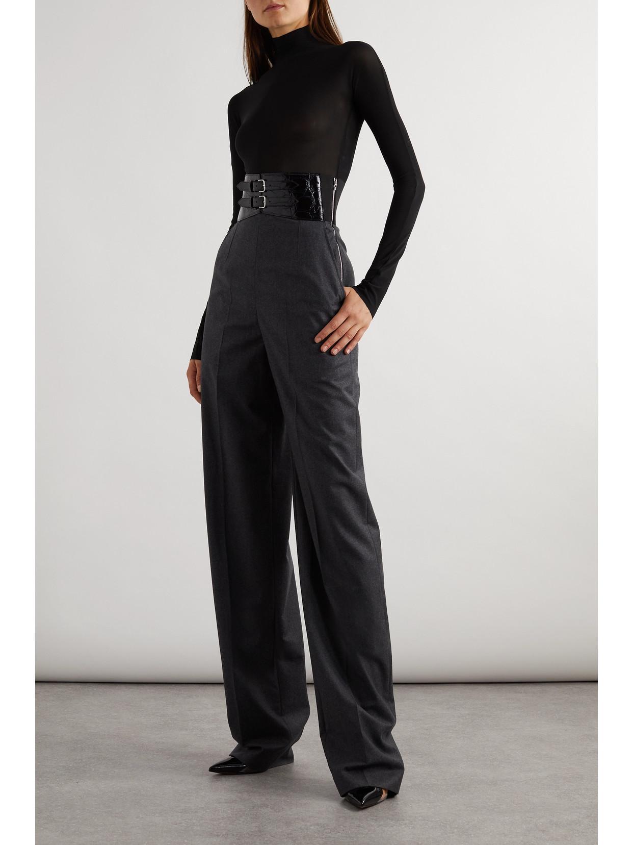 ALAÏA Archetypes Belted Wool-flannel Wide-leg Pants In Gray Product Image