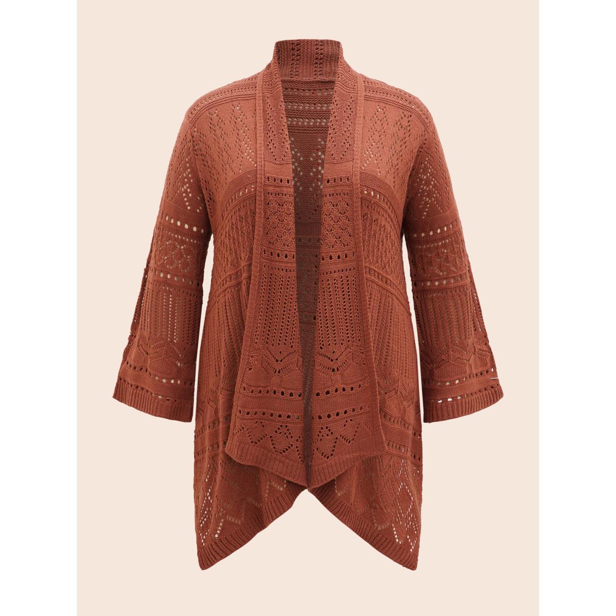 Plus Size Texture Cut Out Bell Sleeve Cardigan Rust Women Resort Loose Long Sleeve Vacation Cardigans BloomChic 18-20/2X Product Image