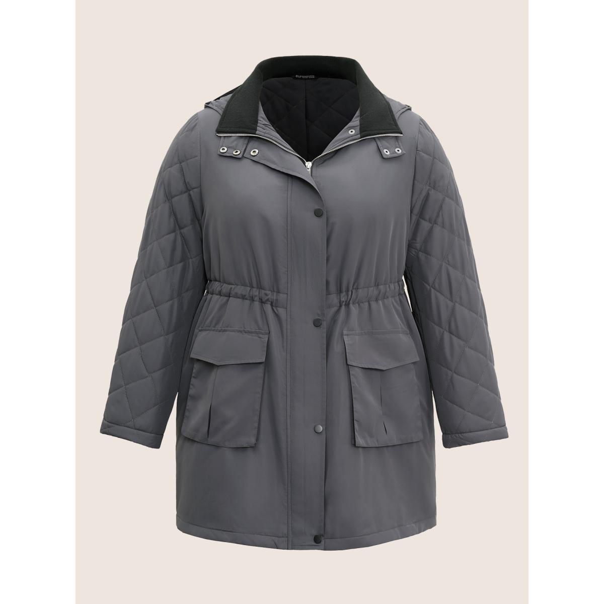 Plus Size Solid Flap Detail Elastic Waist Quilted Coat Women DimGray Casual Lined Ladies Dailywear Winter Coats BloomChic 22-24/3X Product Image