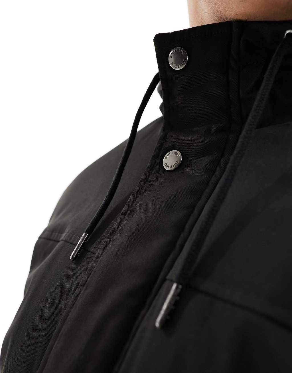 Only & Sons parka with borg lined hood Product Image