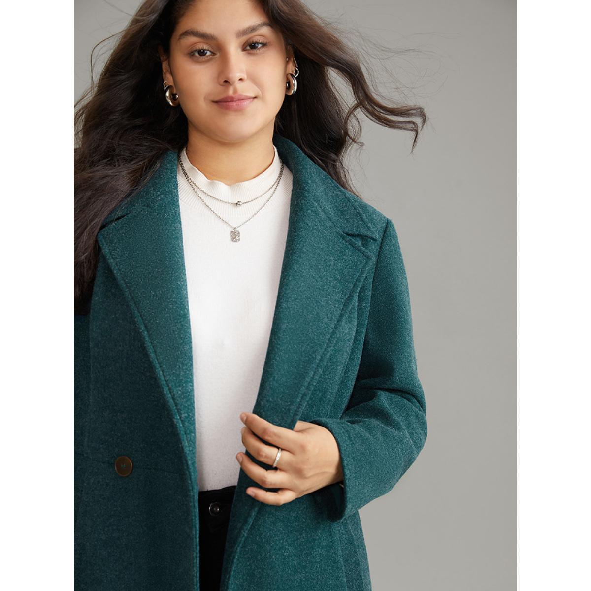 Plus Size Solid Lapel Collar Button Up Coat Women Cyan Elegant Plain Ladies Everyday Winter Coats BloomChic 14-16/1X Product Image