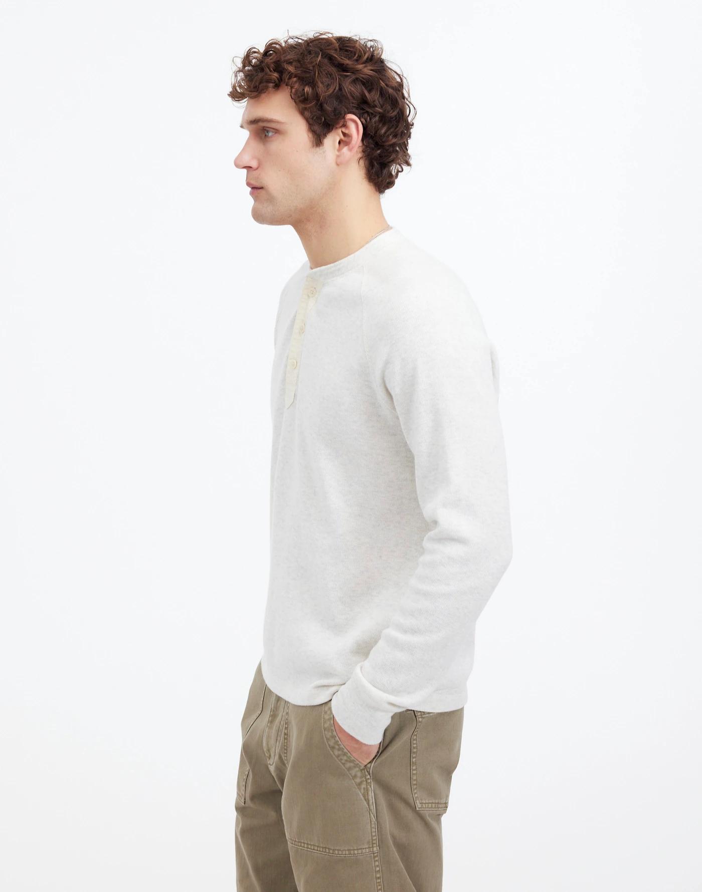 French Rib Knit Long-Sleeve Henley Tee Product Image