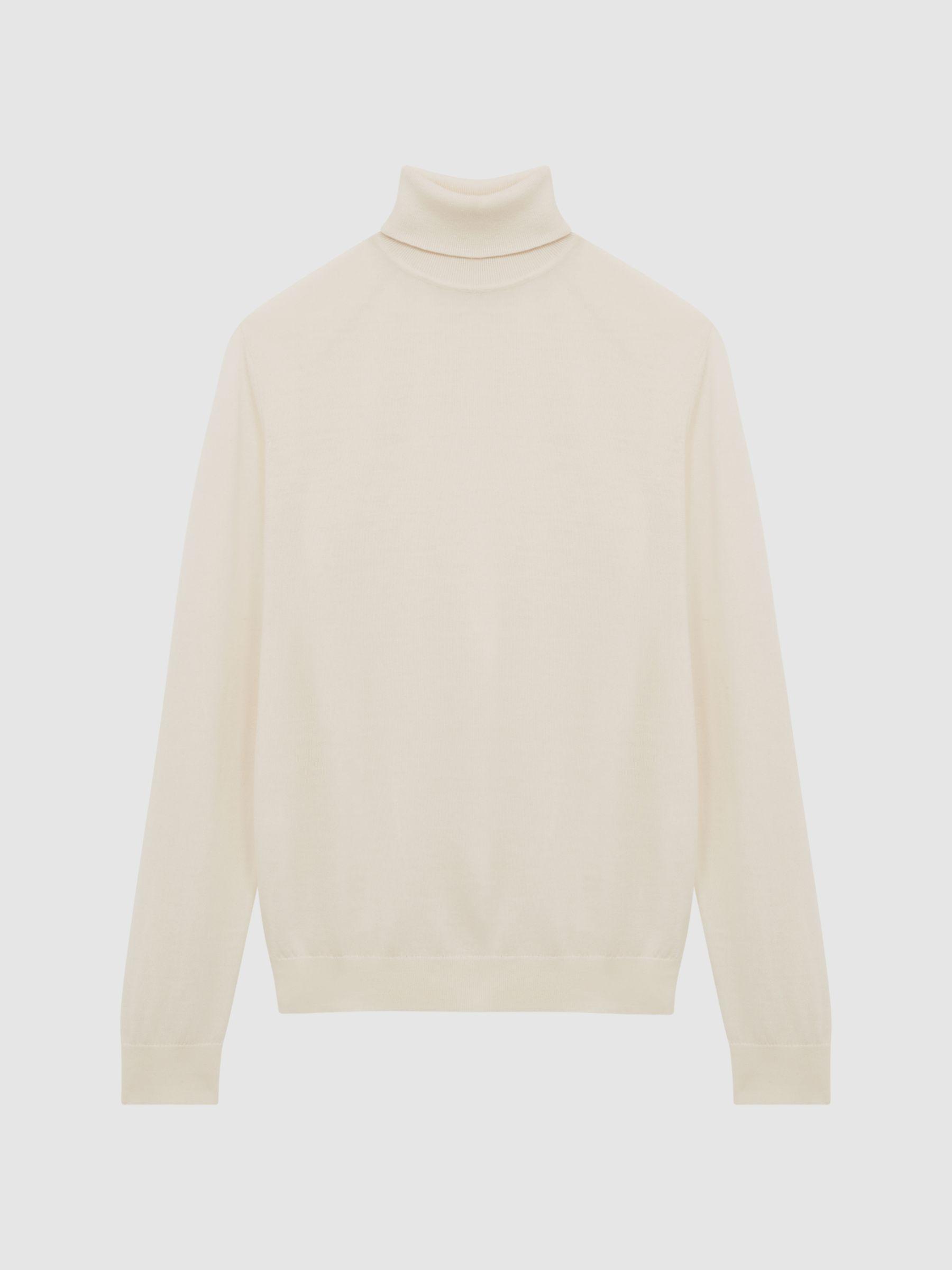 Slim Fit Merino Wool Roll Neck Jumper in Bianco Product Image