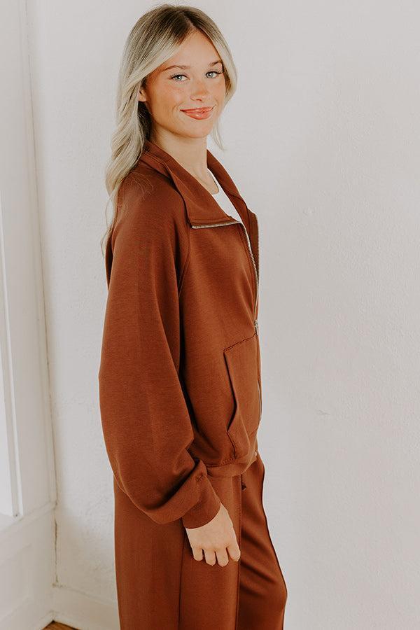 Morning Dew Scuba Zip-Up Sweater in Chocolate Product Image