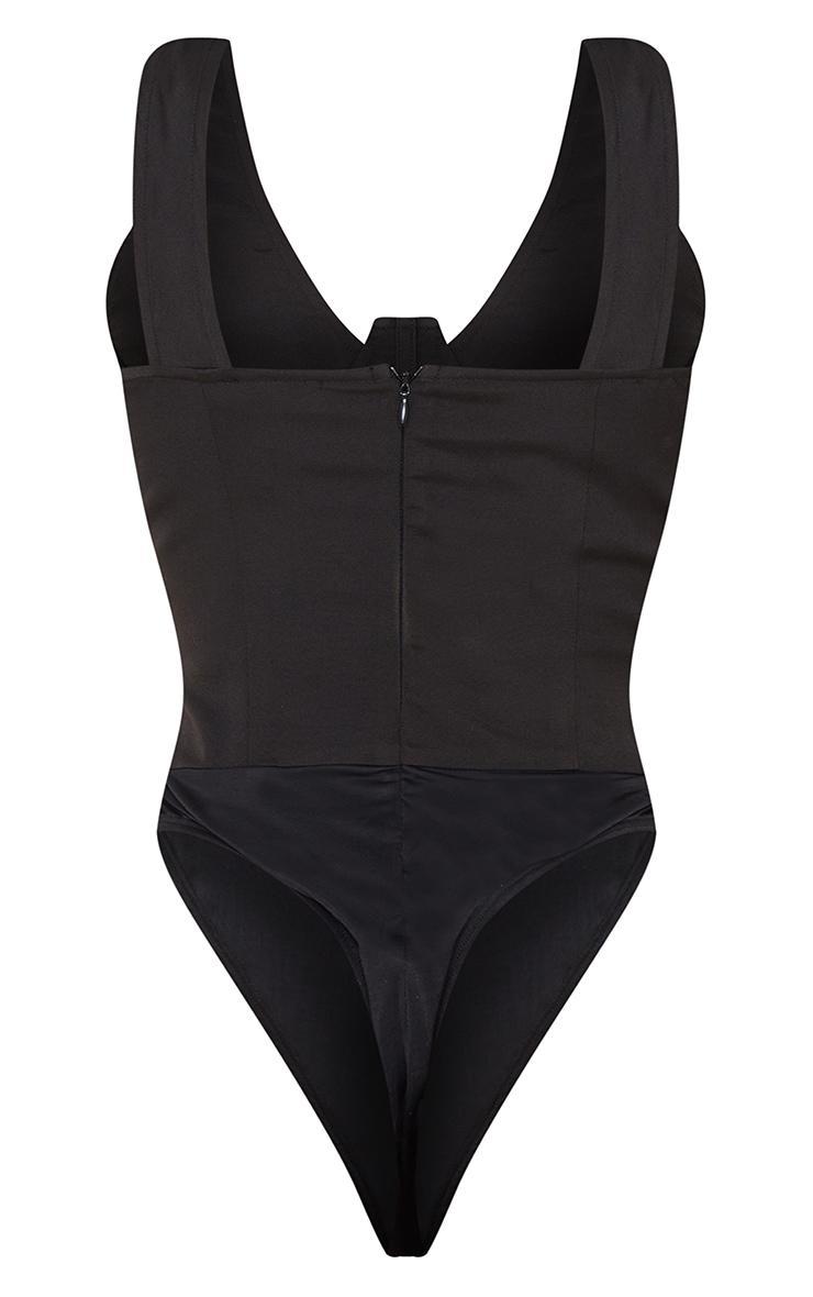  Tall Black Corset Detail Woven Bodysuit  Product Image